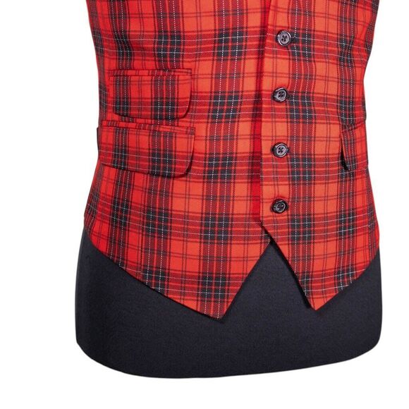 Mens Waistcoat Suit Vest 40R Red Black White Plaid 100% Wool Formal Wedding Prom - Picture 7 of 9
